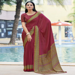 Premium Silk Crepe Printed Saree with Traditional Designer Border & Pallu